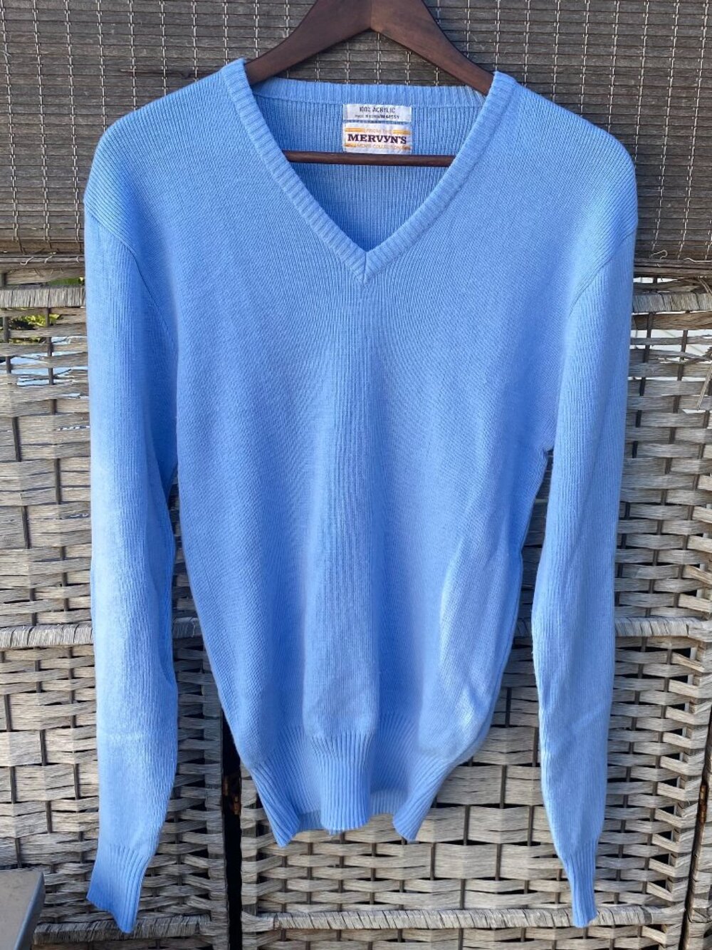 Vintage Mervyn's Light Blue V Neck Pullover Sweater Made in Korea